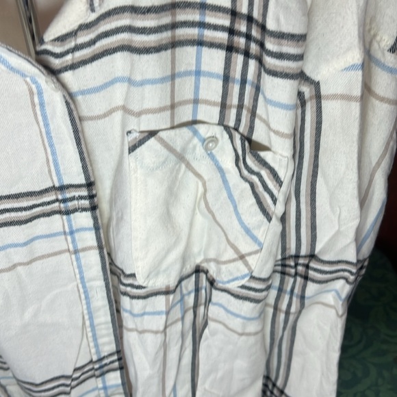 Alpine Design Women XL flannel blue cream black tan striped long sleeve button - Picture 3 of 9